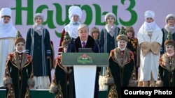 Qazaxıstan prezidenti Kasım-Jomart Tokayev Novruz bayramında çıxış edərkən