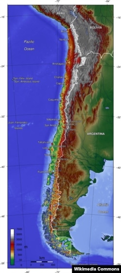 Топографическая карта Чили